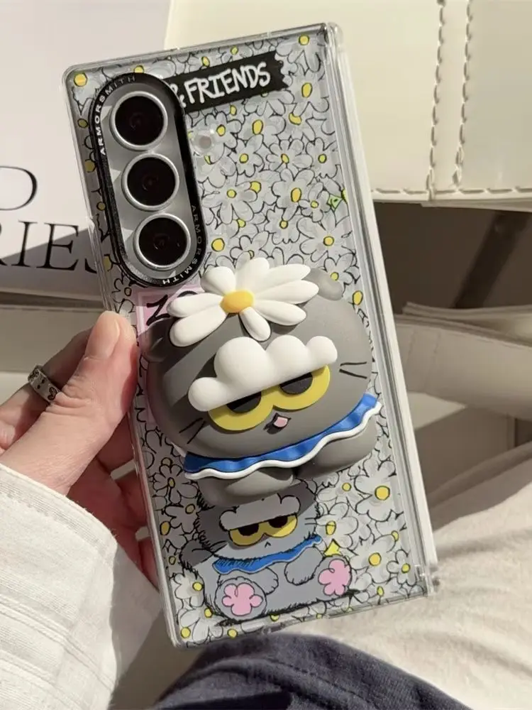 Koreańskie urocze etui na telefon z motywem kwiatowego kotka, magnetyczne, do Samsung Galaxy Z Fold 8 Ultra Fold 8 7 Fold 8, z podstawką Magsafe i łańcuszkiem. — zdjęcie produktu 7