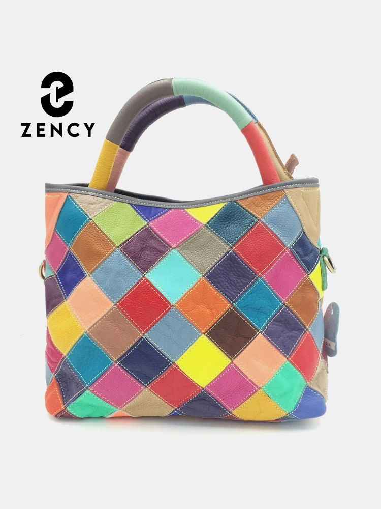 Zency Fashion Colorful Splicing Women Handbag 100% vera pelle Ladies Casual Tote Bag Charm Shoulder Large Bucket Bag