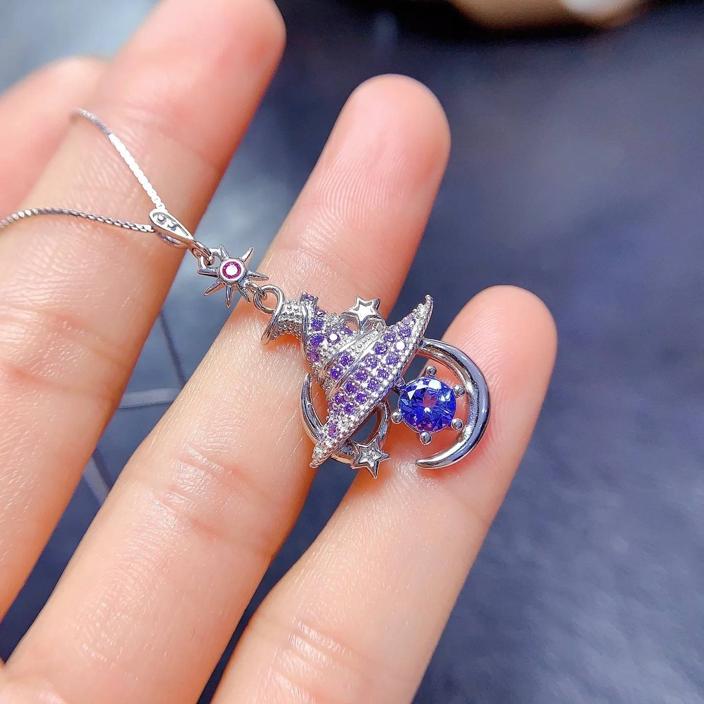 

KJJEAXCMY Girls' Jewelry 5x5mm Natural Tanzanite Magic Hat Unique Necklace Pendant 925 Pure Silver Plated 18K White Gold Clearan