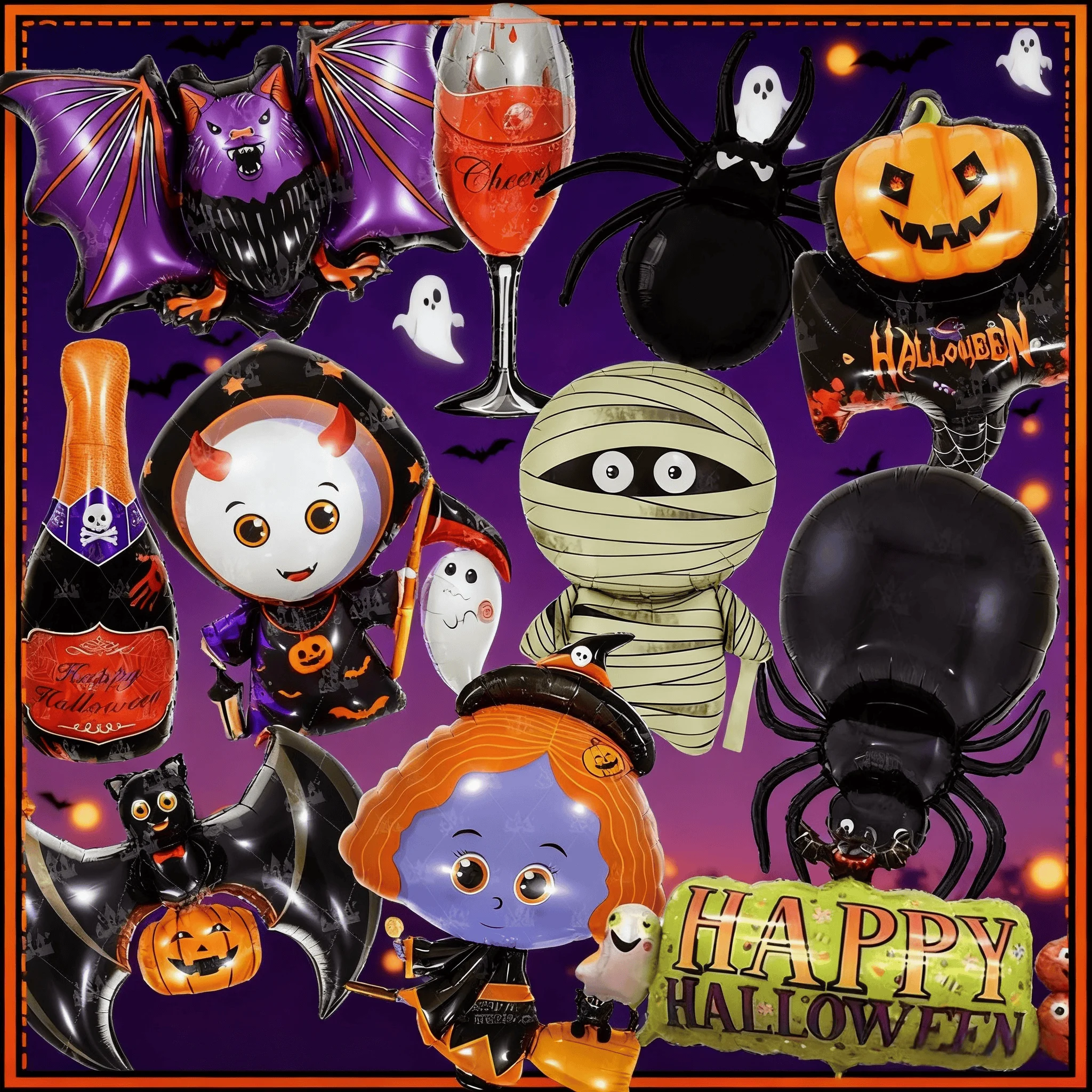 

Halloween Foil Balloons Pumpkin Bat Spider Mylar Balloon Halloween Haunted House Home Decoration Props Trick or Treat Supplies