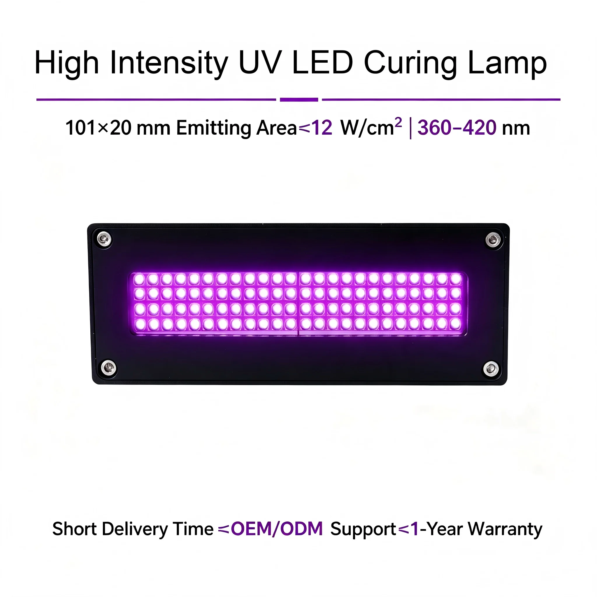 Compact Water Cooled UV LED Curing light 101x20mm 12W cm2 for UV Ink Adhesive Drying and Screen Printing