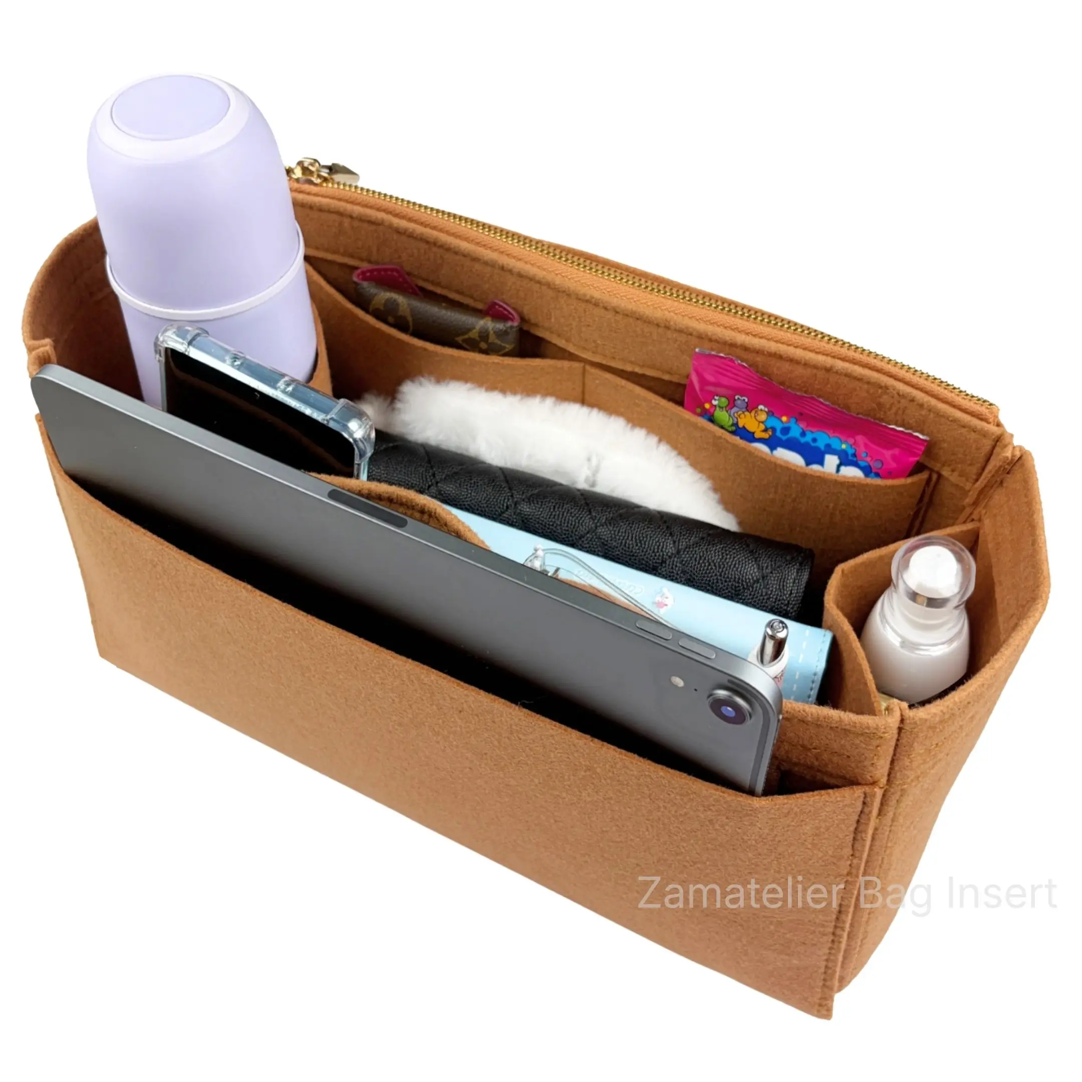 Voorgevormde organizer voor L.V. Carmel Hobo tas met waterfleshouder, sleutelhangercompartiment en basisvorm.