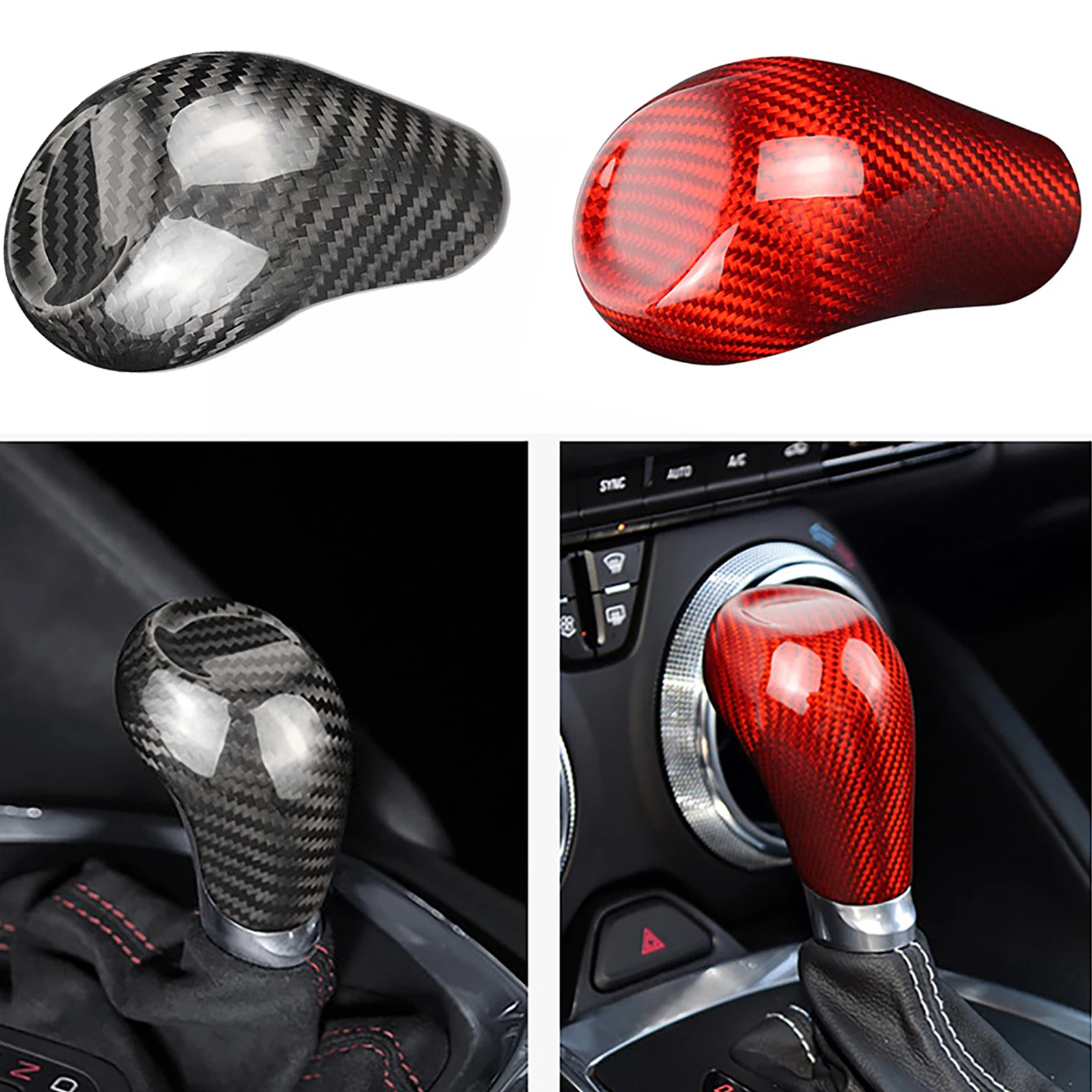 Gloss Red/Black Real Carbon Fiber Gear Shift Knob Cover Trim ADD-ON For Chevrolet Camaro 2016-2022