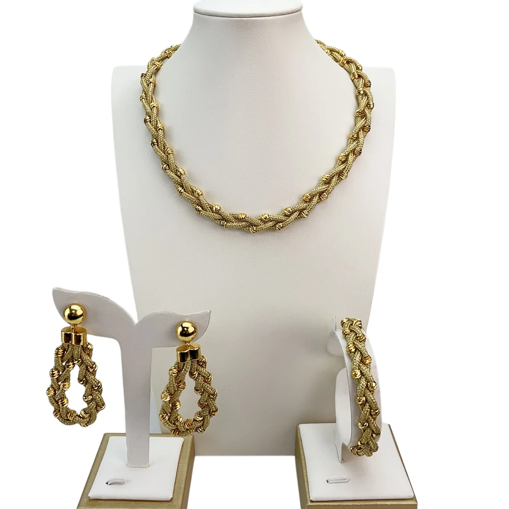 EMMA موضة دبي مطلية بالذهب الخرز القلائد أقراط خواتم مجموعات المجوهرات الجميلة للنساء هدايا مجوهرات حفلات الزفاف FHK21406 #2