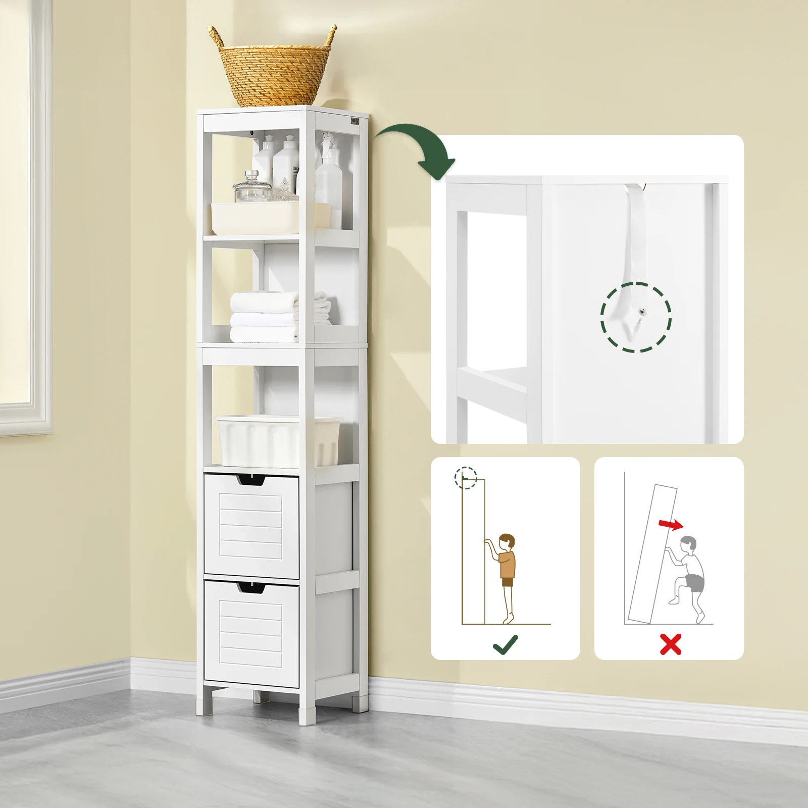 SoBuy FRG126 Hochschrank für Bad Badmöbel Badezimmer Badregal mit Fußpolster BHT ca.: 30x144x30cm – Detail 3