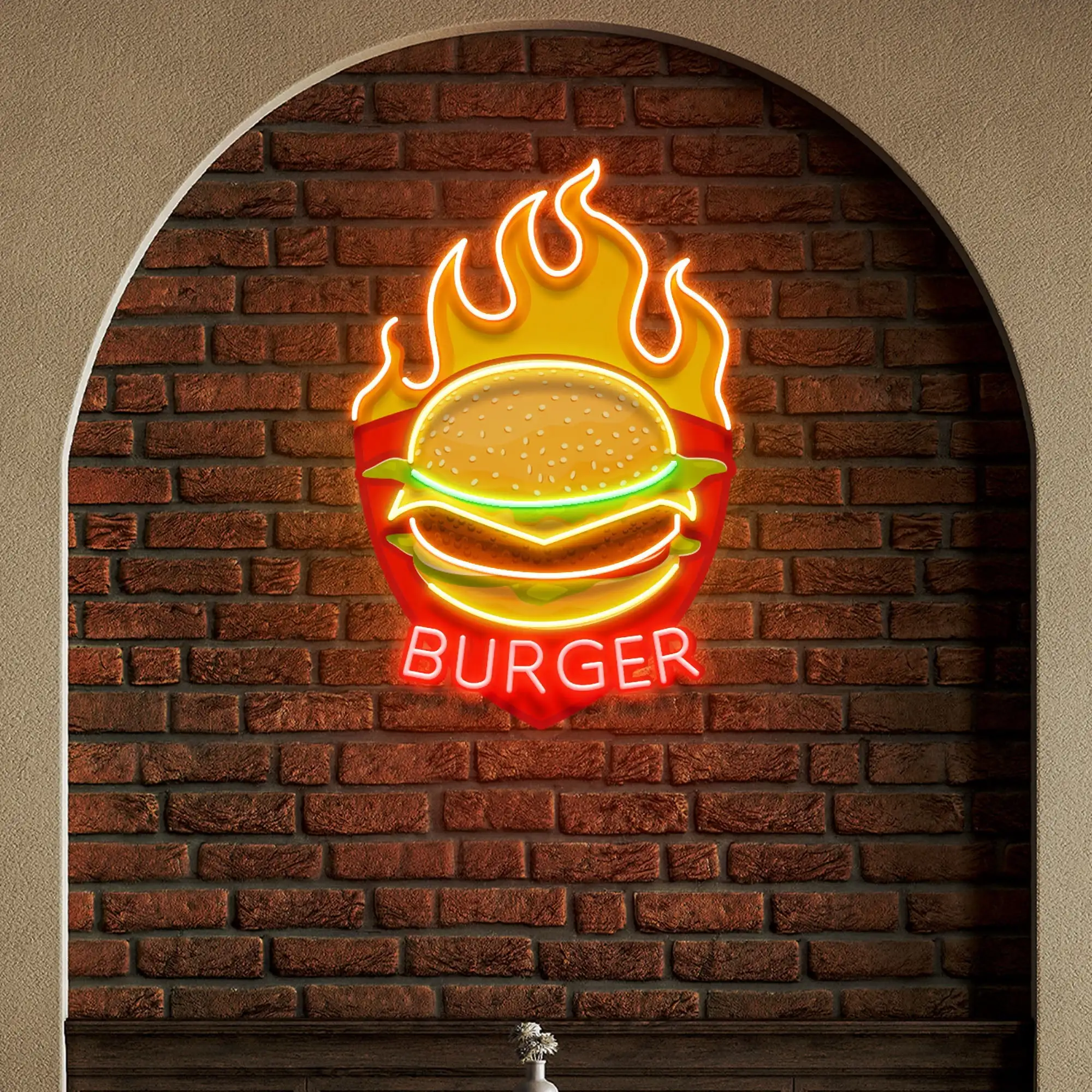 Custom Burger Neon Sign Wall Decor Restaurant Fast Food  Business Shop UV Print Sign Personalized Kitchen Bar Pub Sign