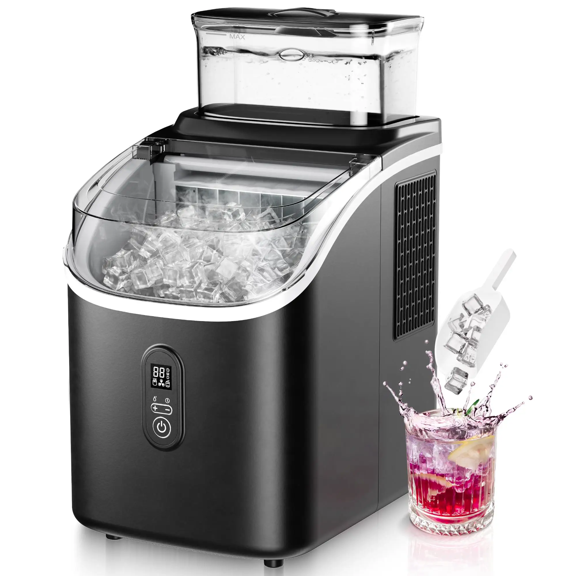 SIMZLIFE 아이스 큐브 메이커 기계(외부 34Lbs 물 탱크 포함) 16개 13분 안에 준비 주방 사무실 바에 물을 추가하는 2가지 방법