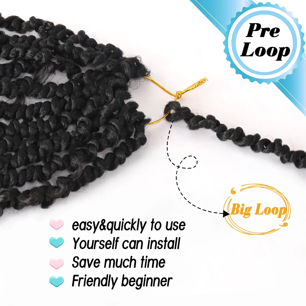 Synthetic Crochet Hair Curly Passion Twist Hair Extensions for Women Curly Ends Dreadlocks Pre-looped Soft Locs for Hair