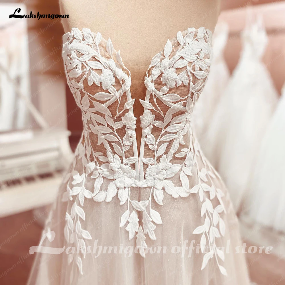 Lakshmigown Ren Appliques Người Yêu Lấp Lánh Một Dòng Đời Boho Áo Cưới Năm 2023 Áo Dây Femm Nội Bãi Biển Cưới Cô Dâu Váy Thanh Lịch