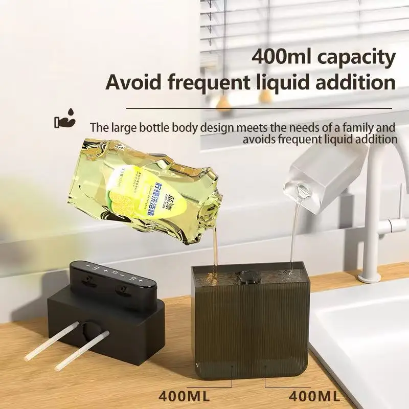 HOMEFISH 400ml+400ml USB Rechargeable Touchless Dual Soap Dispenser, Wall Mounted for Kitchen & Bathroom