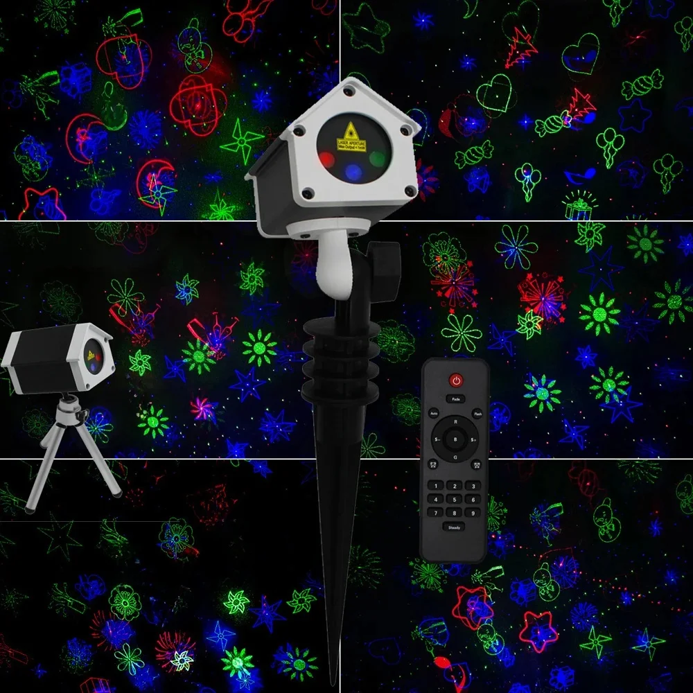 Outdoor Christmas Lazer Projector Light 30 Patterns Waterproof Garden Light Motion Landscape Light with Remote for Park, Patio