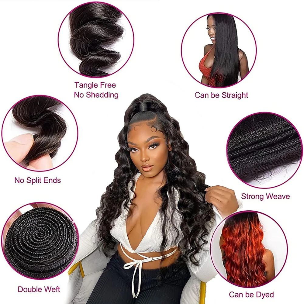 Mèches brésiliennes naturelles Remy ondulées avec lace HD, tissage de cheveux, avec closure, extensions, lots de 3/4