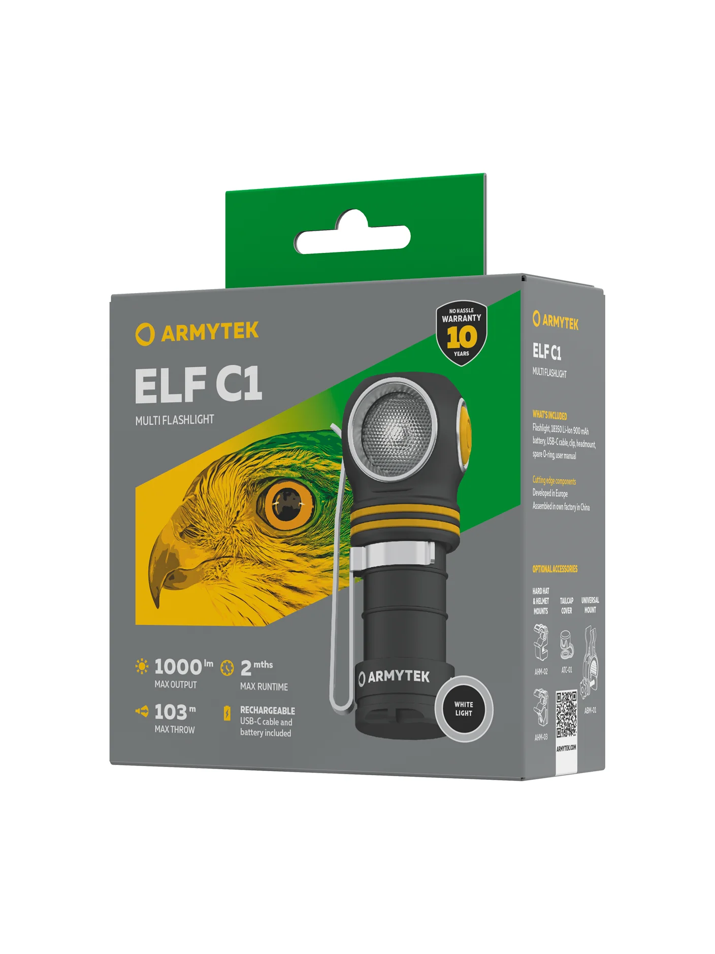 LED Headlamp Armytek Elf C1 Multi Flashlight USB-C Rechargeable (F05003C/F05003W)