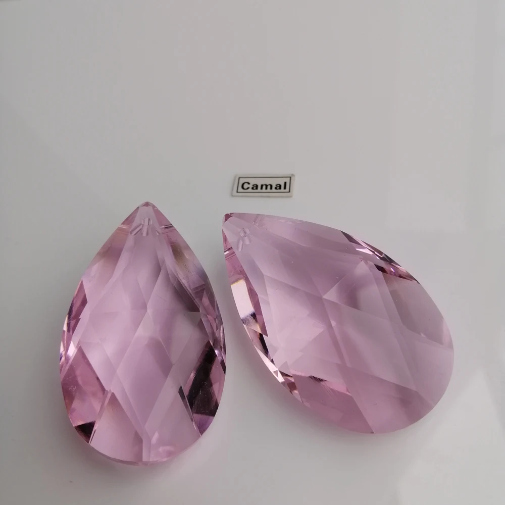 Camal 2PCS 50mm Pink K9 Crystal Teardrop Faceted Chandelier Pendant Prisms Hanging Parts Ornament Fengshui Xmas Craft SunCatcher