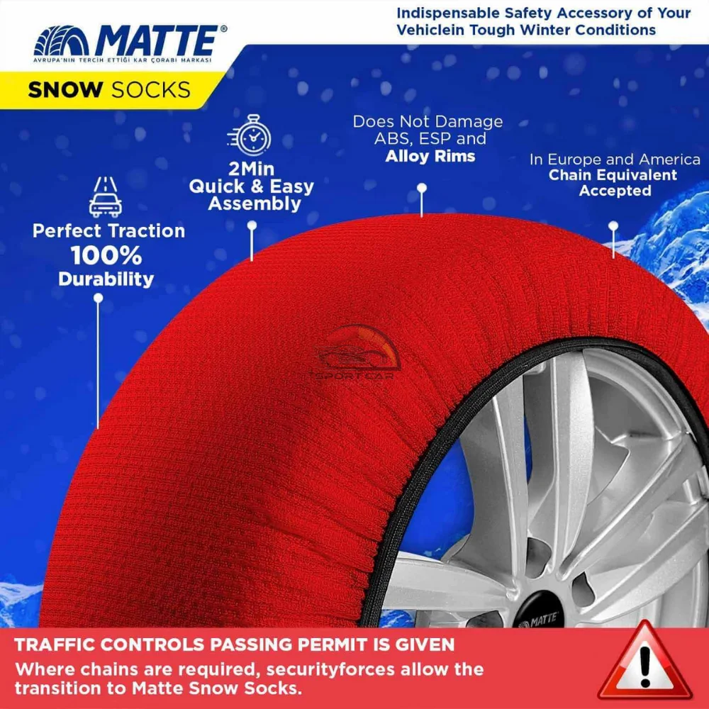 MATTE Winter Car Tire Snow Socks-Active Series For Winter Easy Grip (Textile Snow Chain-For Safe Driving On Snowy And Icy Road)