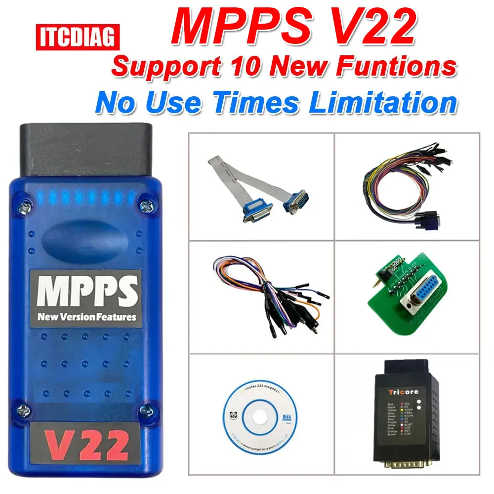 MPPS V22 Full Set ECU Chip Tuning Programming Tool V22 MPPS Master Tricore+Multiboot+Breakout Tricore Cable+Bench Pinout Cable