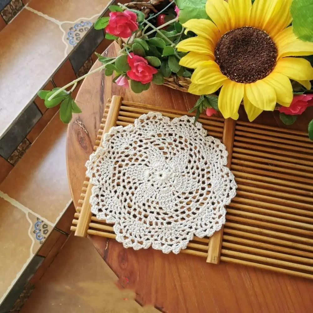 20cm Round Crochet Doilies White Beige Pink Blue Green Purple Lace Coasters Soft Decorative Table Placemats Vintage Home Napkins