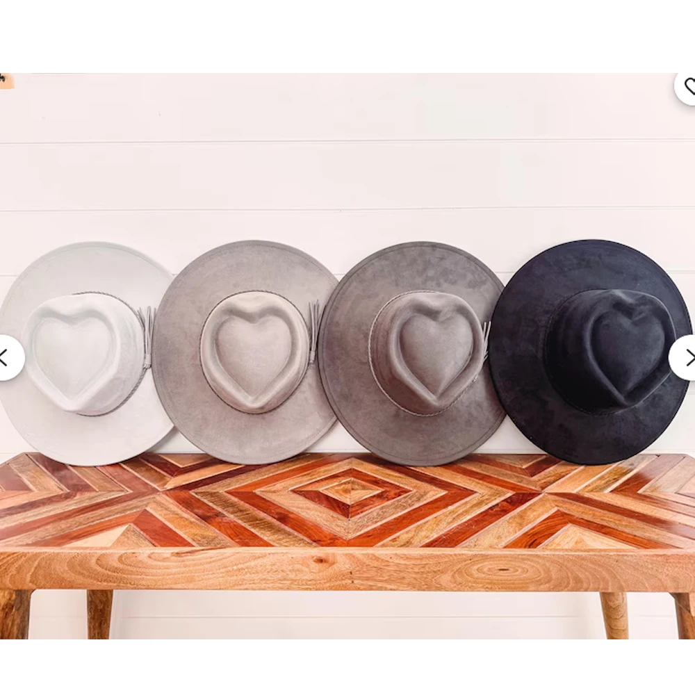 Vegan Suede Hat Heart Shaped Hat Heart Crown Blank Logo Engraving Hat for Burning Hat Pyrography Heart Wide Brim Hat Cappello Lu