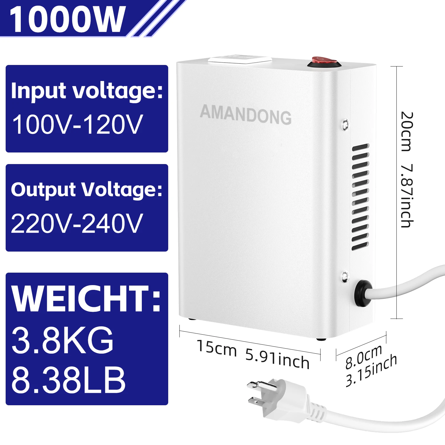

Преобразователь напряжения MANDONG от 220 В до 110 В, мощный повышающий/прямочный преобразователь мощностью 1000 Вт с розетками британского и европейского стандарта.