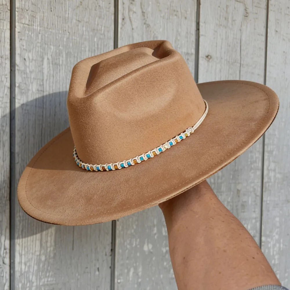 Turquoise hatcustom arrow crown Suede Hat fedora suede woman 9.5cm wide brim wholesale panama hat unisex chapeau sombrero hombre