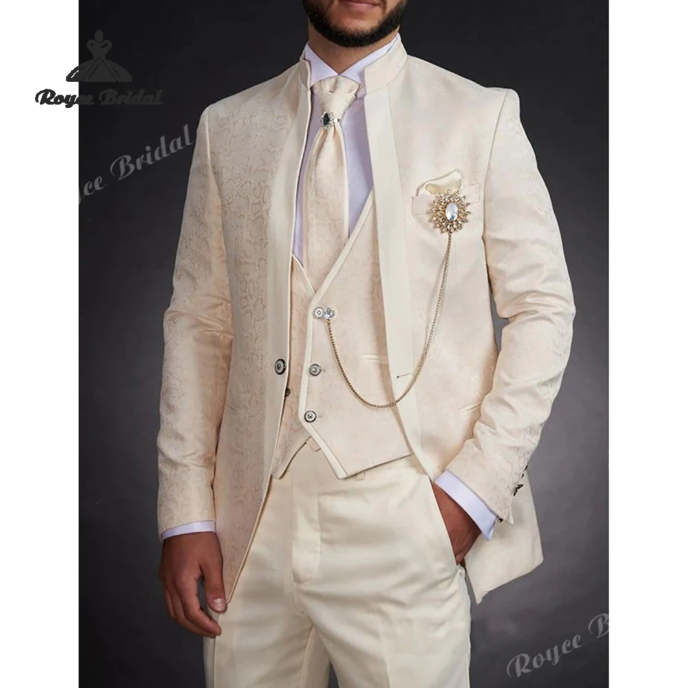 Paisley Three Piece Single Breasted Men's Wedding Suit 2026 Jacquard Floral Formal Evening Prom Suit costume homme mariage