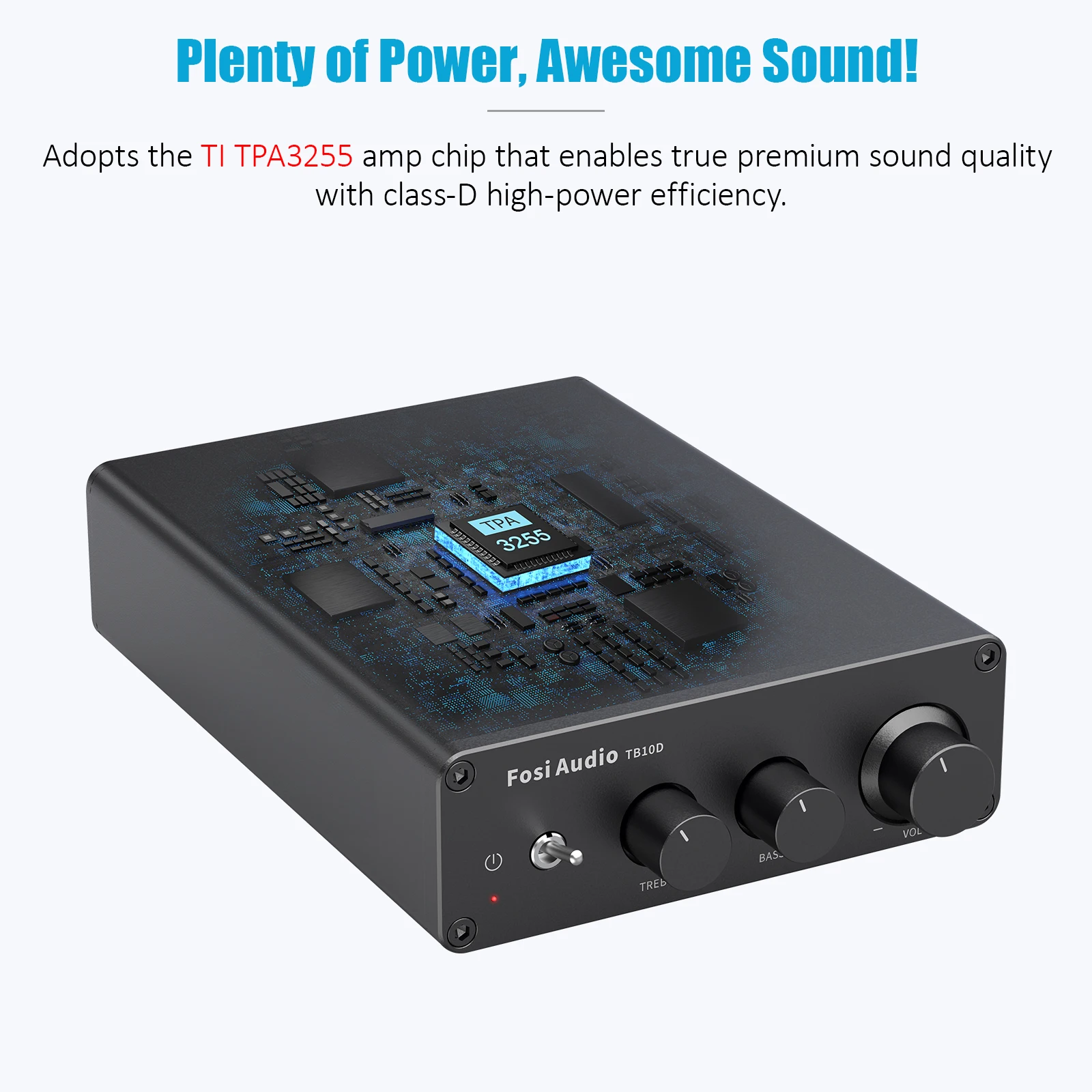 Fosi Audio TB10D HiFi Power Amplifier 300Wx2 TPA3255 Class D Stereo Amp With Treble Bass For Home Speaker view 3