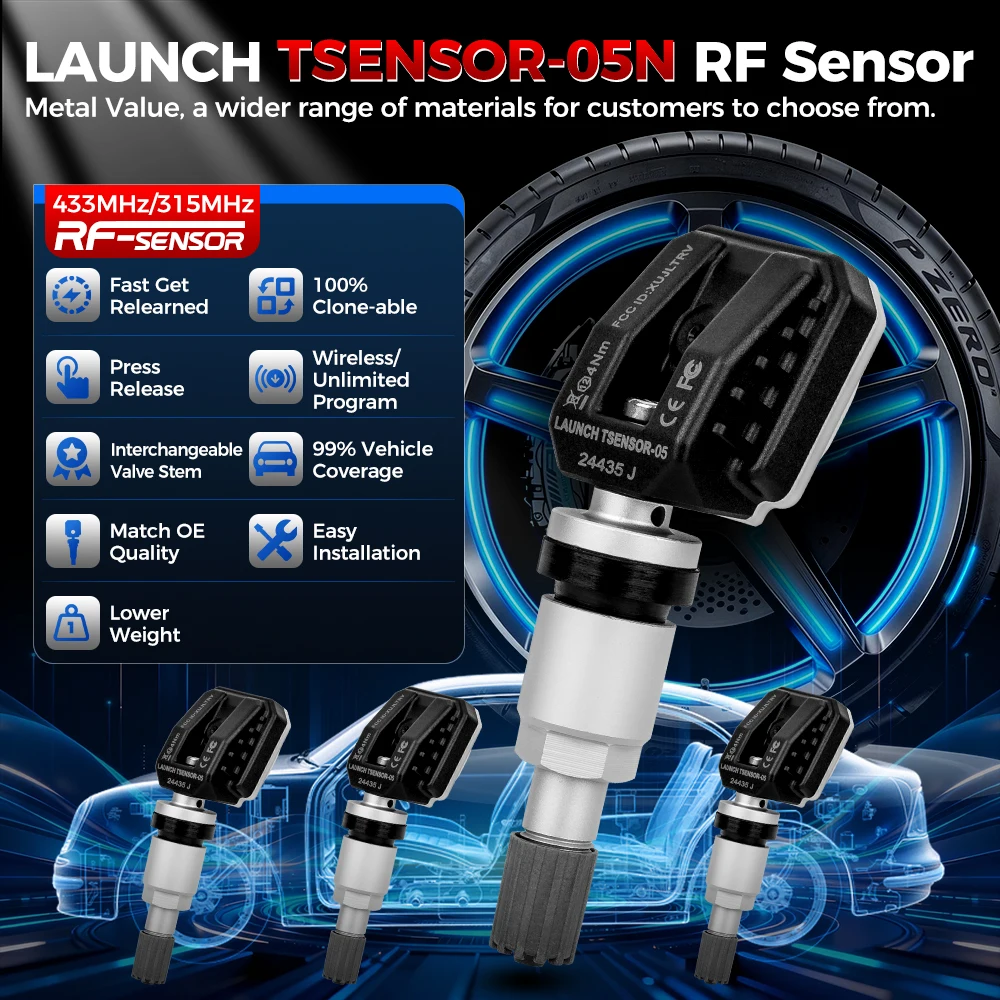 LAUNCH FR Sensor 433 315MHZ Capteur TPMS Outil de réparation de pneus Scanner X431 TSGUN Testeur de pression des pneus Programmation FR-Sensor