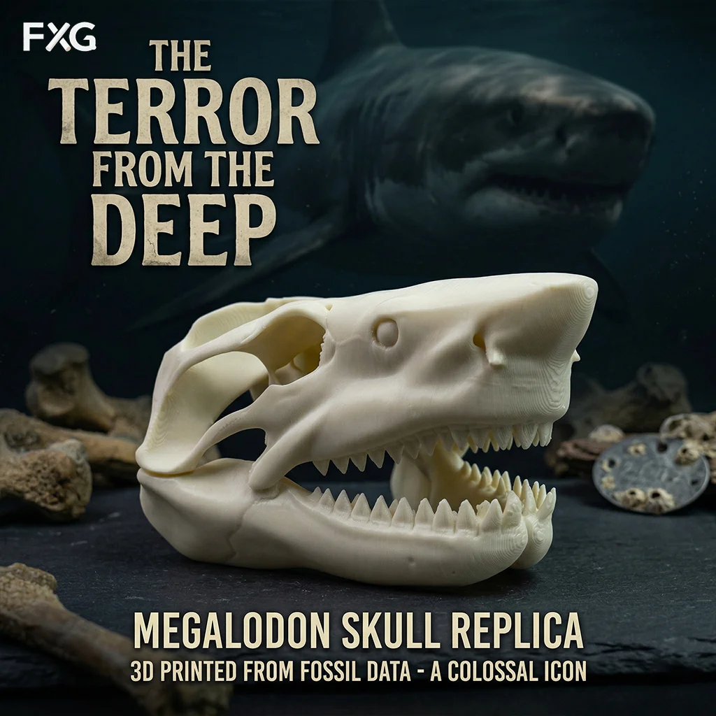 3D Printed Prehistoric Megalodon Skull Replica Sculpture, Desk Decor, Gift for Gamers, Boyfriend Gift Idea, Christmas Gift, Hall