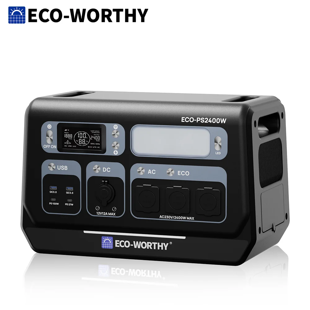 ECO-WORTHY PS 2400W Power Station 2048Wh LiFePO4 Battery For Camping, For RV, Garden, Off-grid, For Emergencies