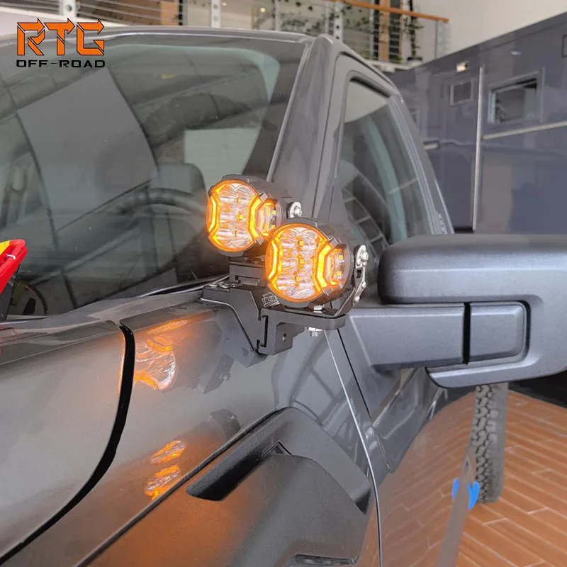 RTG Hood Light Bar Mount for Third-generation Raptor F150 Series Standard Spotlight Bracket Hood Light Stand Stable Light Base