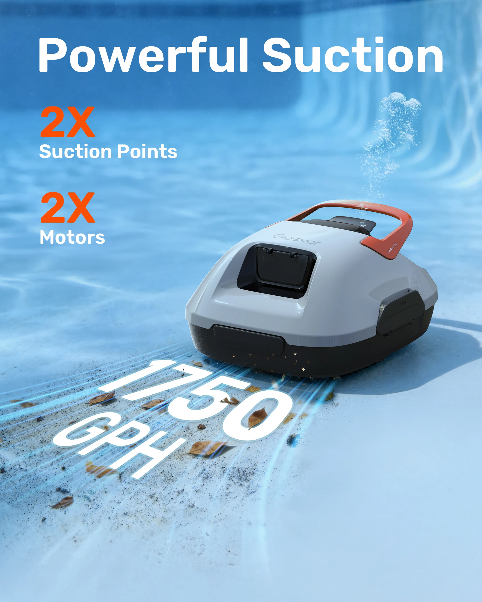 Robot Limpiador de Piscinas Inalámbrico Gosvor, Autoparable, Portátil, Potencia de Succión de 1200-1900 GPH, Ideal para Piscinas Elevadas de hasta 860 pies cuadrados, IPX8