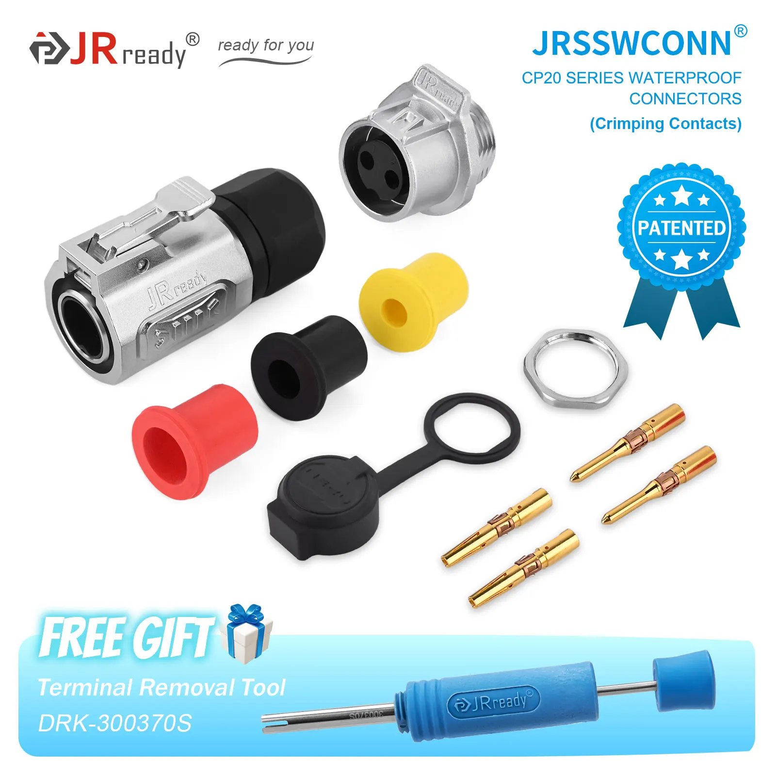 JRready JRSSW 2 3 4Pin IP68 Waterproof Wire Connector Pin Removal Tool 16A 300V Crimping Type 1-Mounting Hole Metal/Plastic Plug