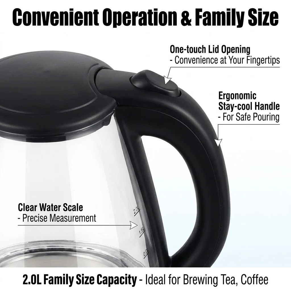 1.7L Electric Glass Kettle – Fast Boiling with LED Light, Stainless Steel Base, Cordless Design, Auto Shut-Off & Boil-Dry Protection