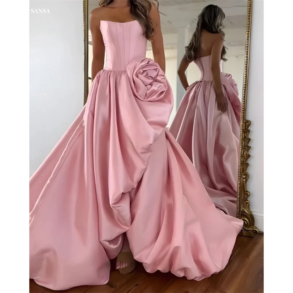 Sansa Индивидуальные розовые платья трапециевидной формы с разрезом по бокам и 3D цветочными складками, платья для выпускного вечера без рукавов, Vestidos De Noche, длиной до пола, торжественное мероприятие