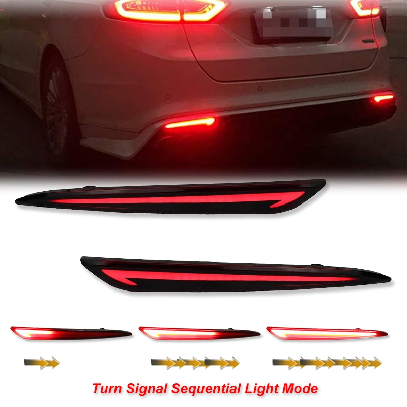 2xCar Rear Bumper Reflector Light For Ford Mondeo Fusion 2013 2014 2015 2016 2017 2018 Dynamic Turn Signal Lamp Tail Brake Light