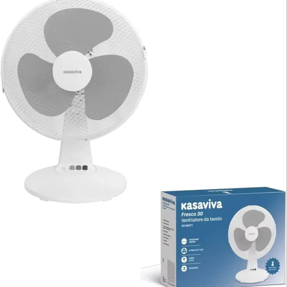 40 cm tafelventilator, model Inn-502, met 3 snelheden, verstelbaar, automatische oscillerende functie, veiligheidsrooster, krachtig 45W, stil en efficiënt voor gebruik thuis en op kantoor.