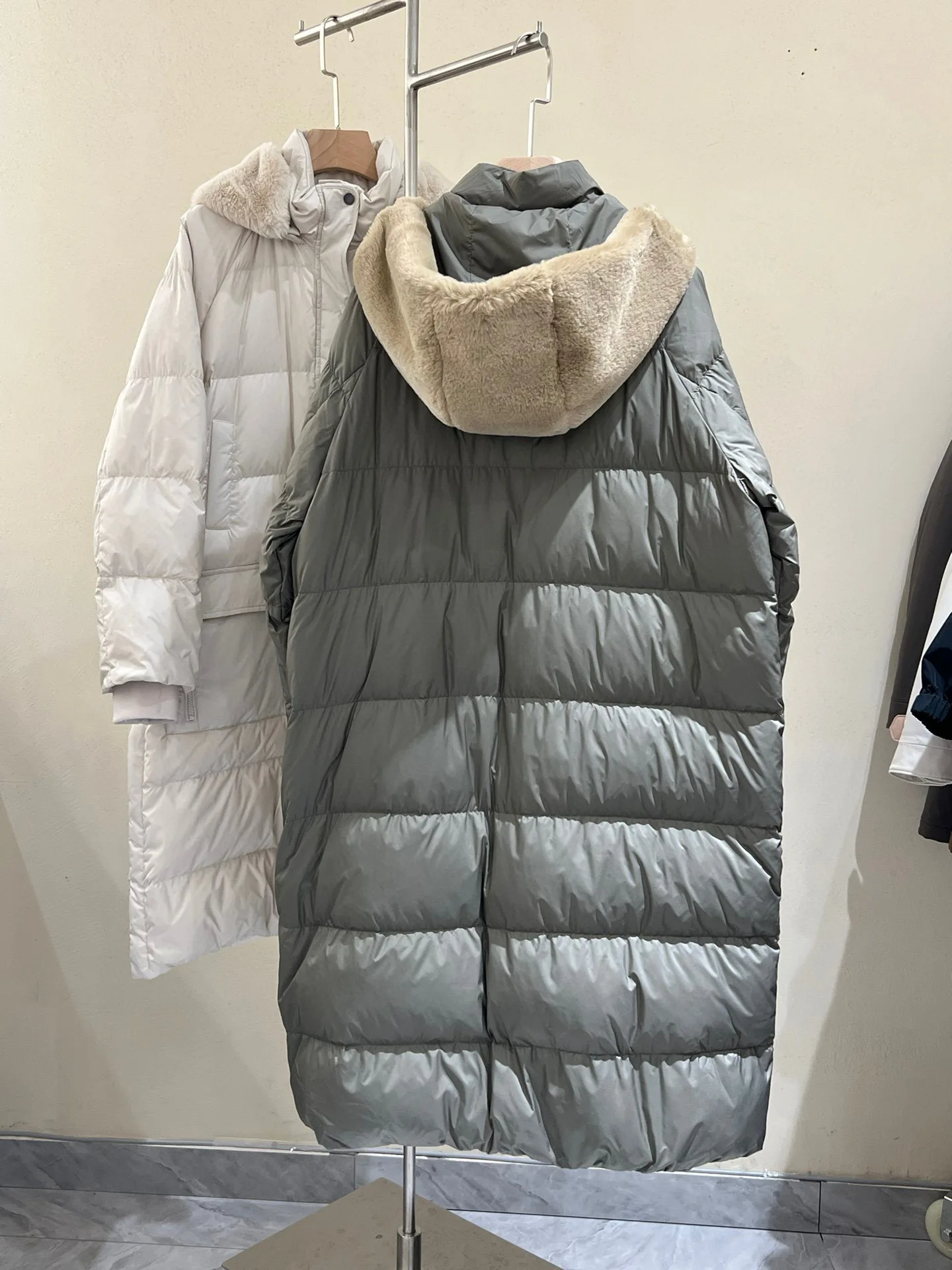 Autumn Winter Goose Down Fur Trim Hooded Casual Coat