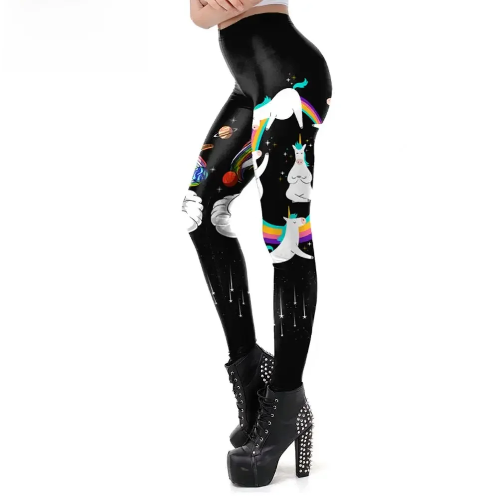 NADANBAO New Arrival jednorożec legginsy damskie legginsy treningowe Cartoon drukowanie śliczne spodnie do fitnessu kobiece leginsy — zdjęcie 2