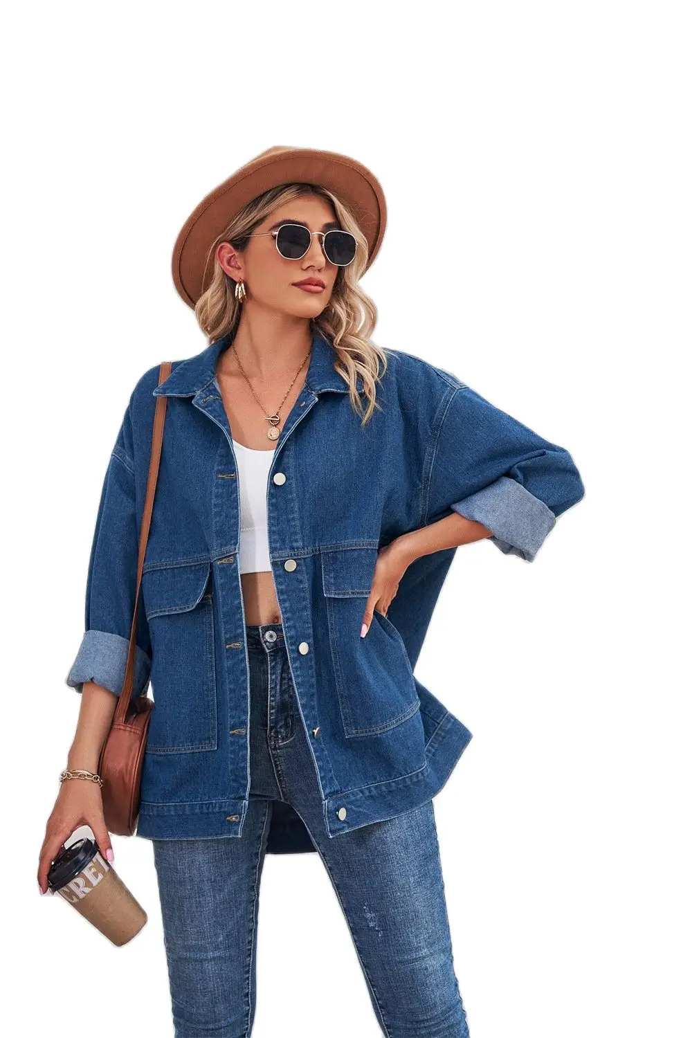 2022 Fall/Winter New Denim Jacket For Women Fashion Loose Mid Length Jeans Coat Casual Versatile Female Clothing S-XL Drop Ship