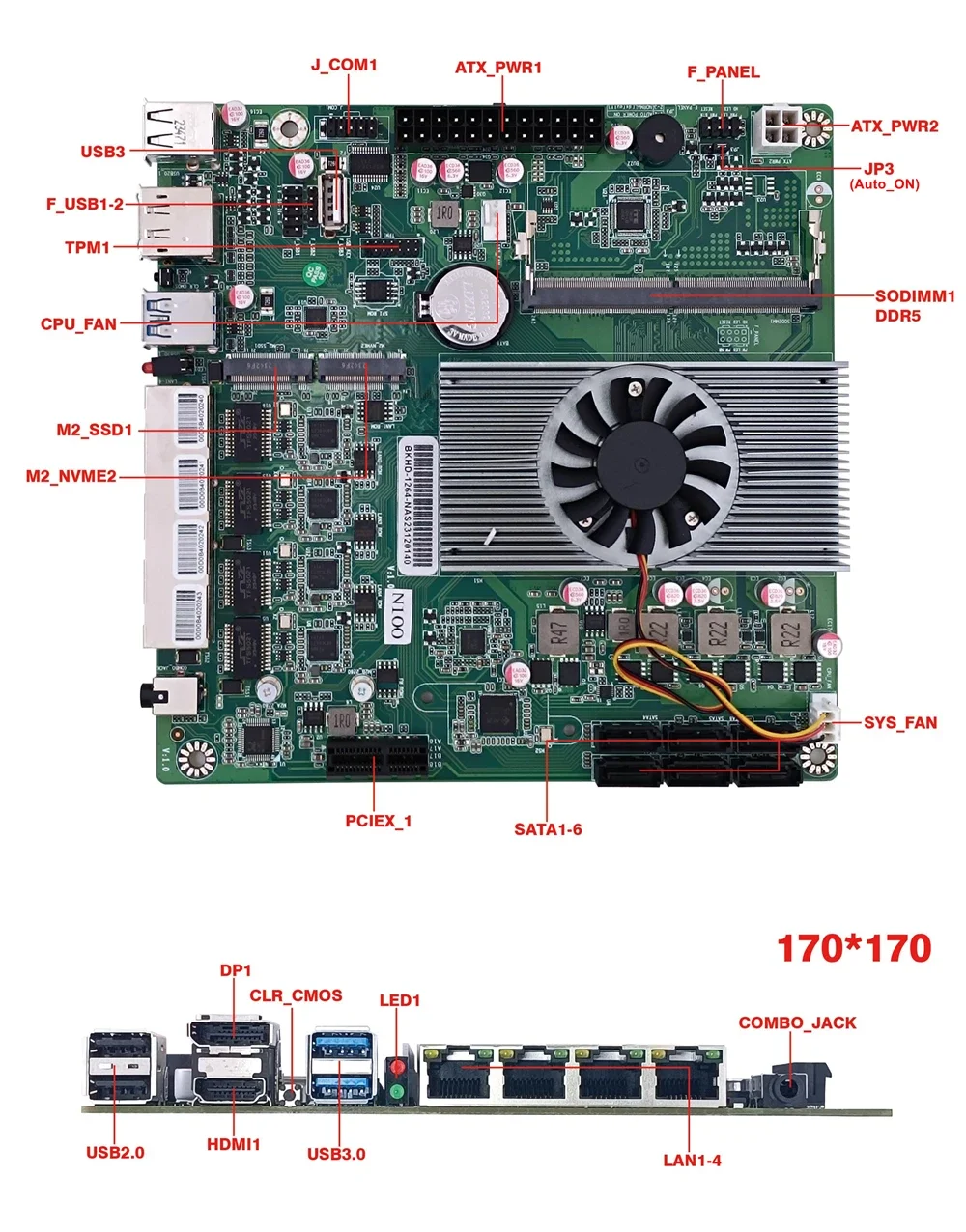 Firewall de roteamento macio industrial Mainboard, Mini ITX NAS, Intel N100, 6-Bay, SATA 3.0, 4*2.5G, i226, 1 * PCIE X1, 1 * DDR5 4800MHz