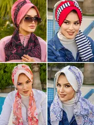 Gorro con estampado para mujer, Hijab informal, cómodo, estándar, turco, árabe, islámico, turbante