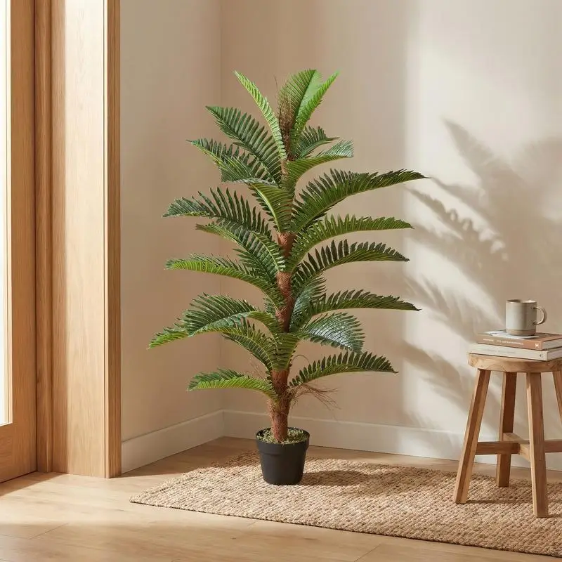 Palmier Artificiel 120cm - Décoration Intérieure, Faible Entretien, Feuilles et Bambou Durables, Pot Stable à Base de Ciment, Parfait pour