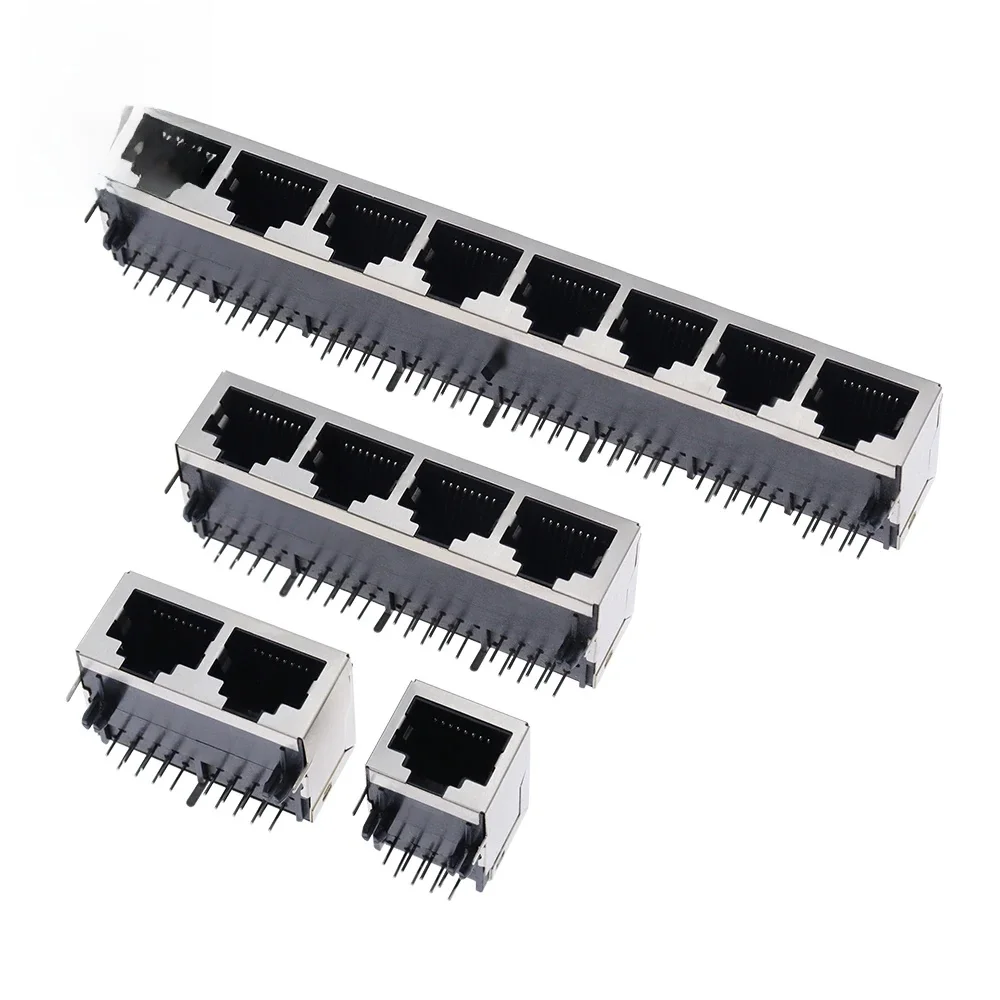 RJ45 1 2 4 6 8 ports blindés modulaires 21MM PCB Jack 8P8C Angle droit trou traversant connecteur réseau Pcb