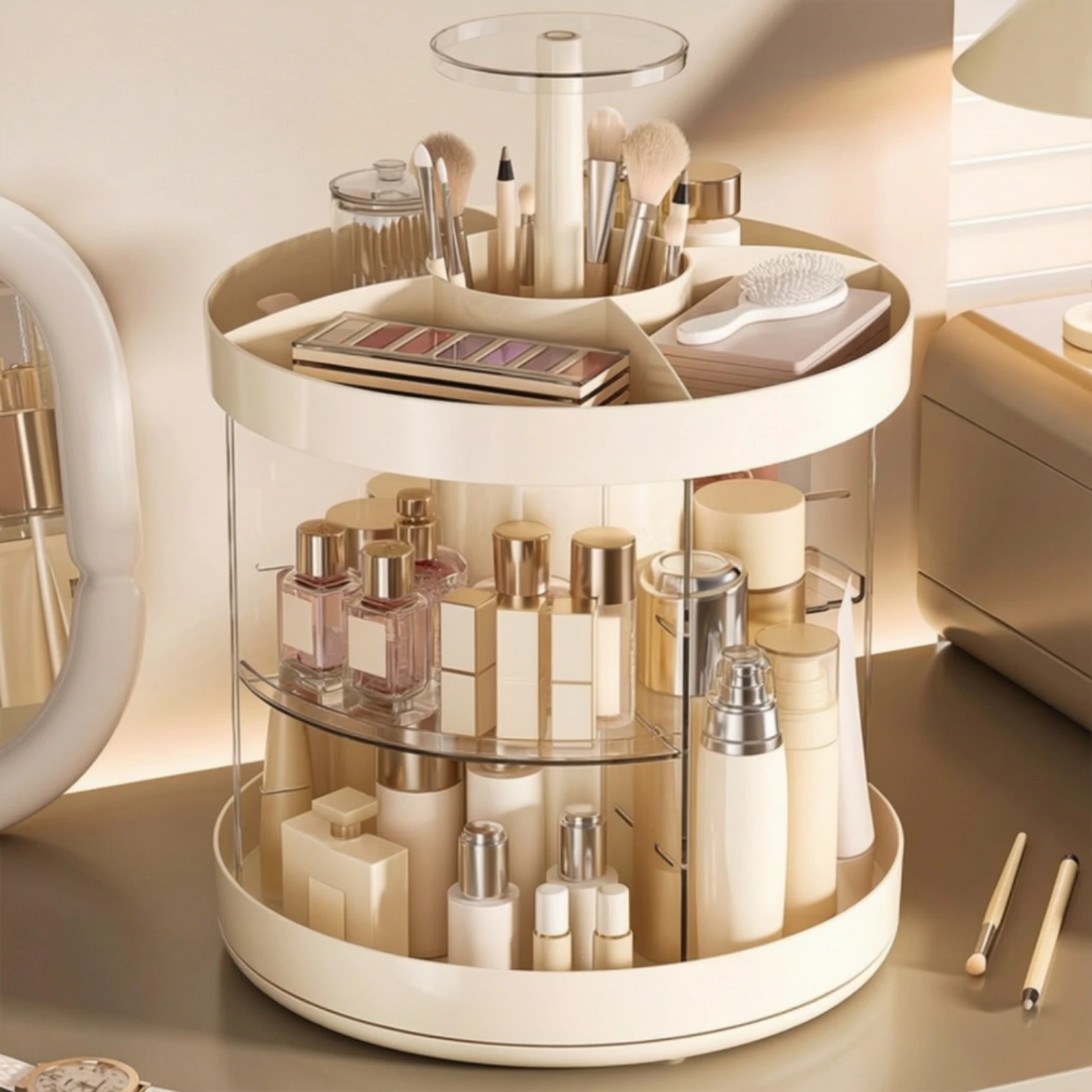 Rotating Makeup Organizer Space-Saving Cosmetics Organizer with Rotating Base Revolving Skincare Storage Large Capacity