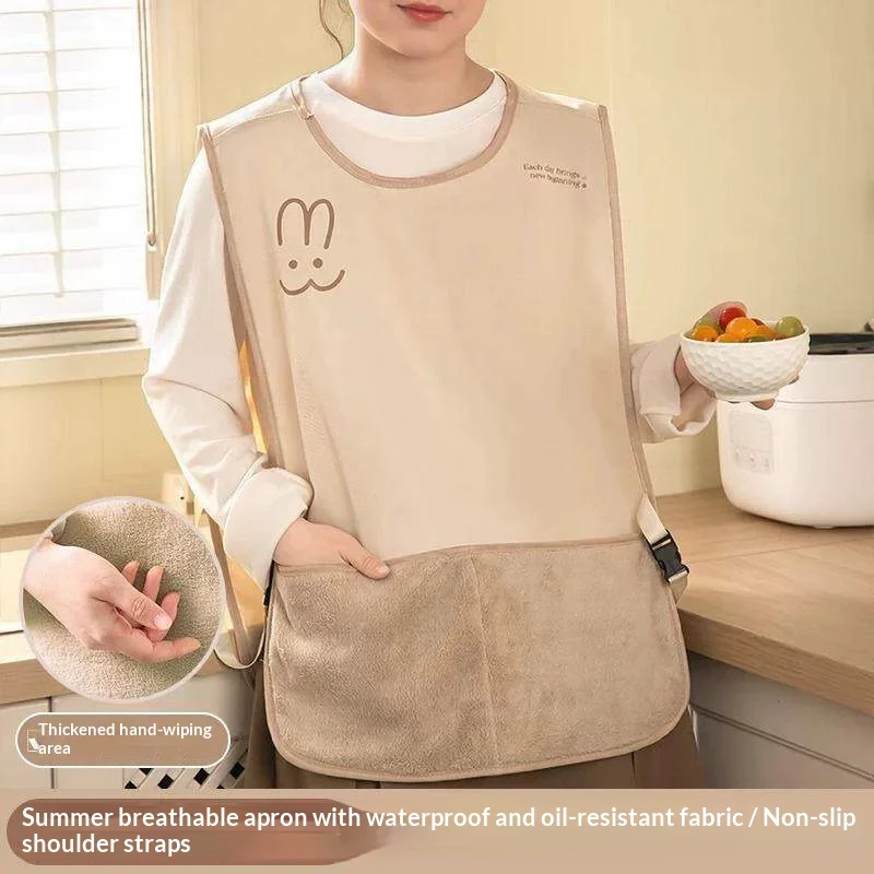 Kitchen Apron for Women, Waterproof Oil Resistant Apron with Hand Wipe Pocket, Adjustable Bkle Sleeveless Cooking Apron for Home