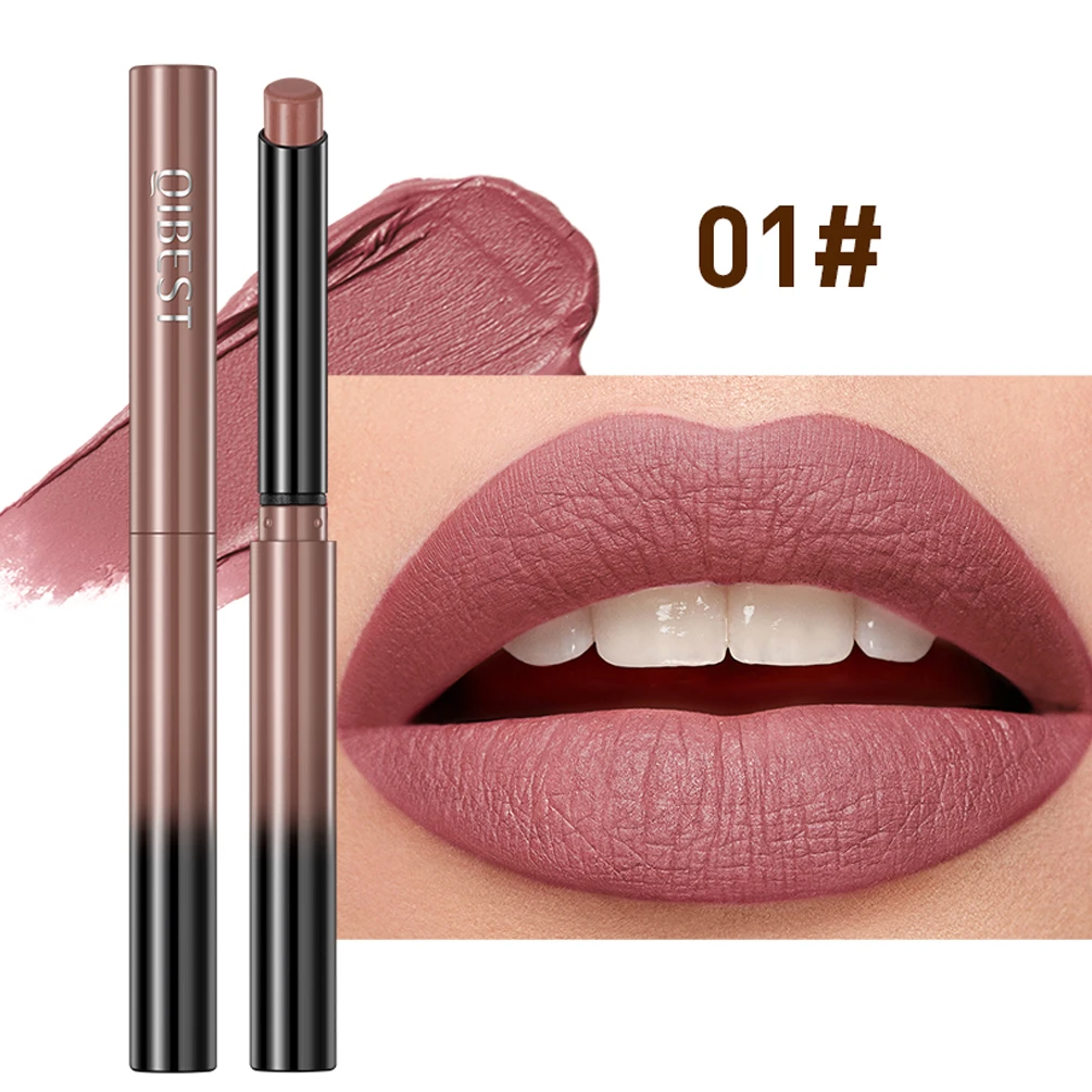 QIBEST 12 Colors Velvet Matte Lipstick Pen Cosmetics Lasting Nude Crayon Lipstick Moisturising Red Brown Lip Liner Pencil Makeup