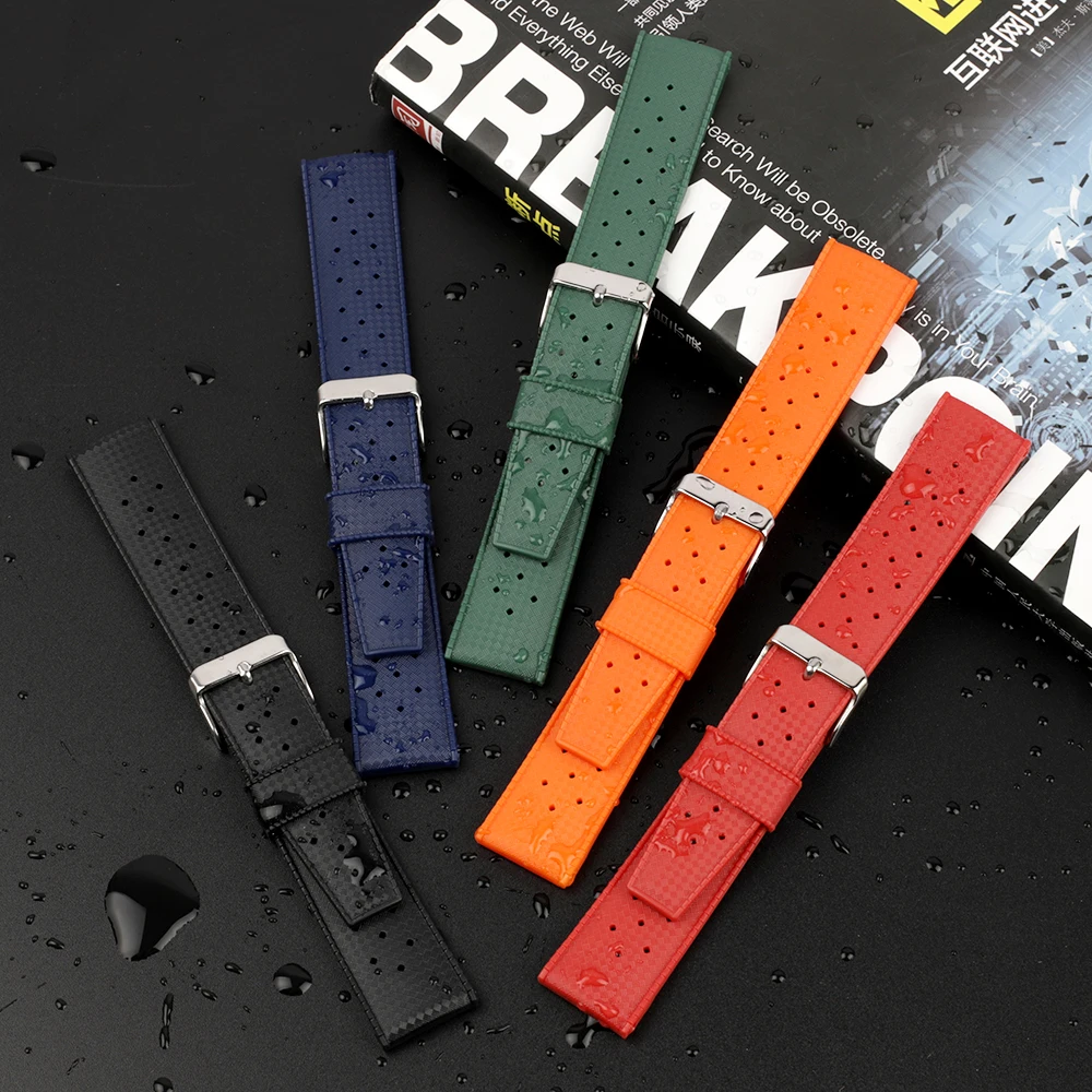 

Tropical Fluorine Rubber Watch Band 18mm 20mm 22mm Waterproof Porous Breathable Diving Sport Men Women Watch Strap Replacment