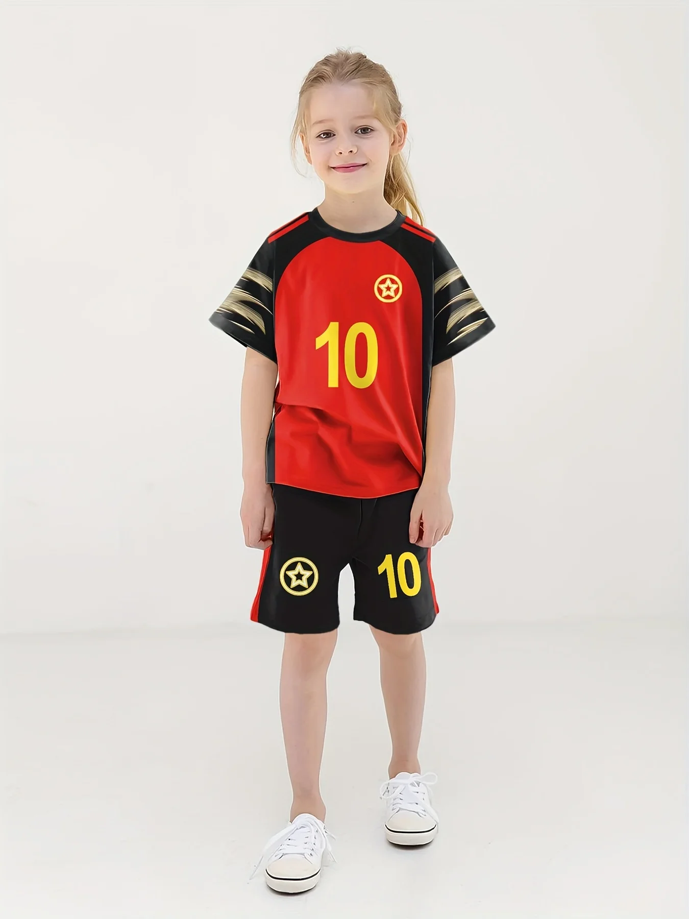 2024 New Kids dwuczęściowy zestaw z krótkim rękawem modny oddychający Top Boy Girl szybkoschnące spodnie Jersey Game Casual sport Style