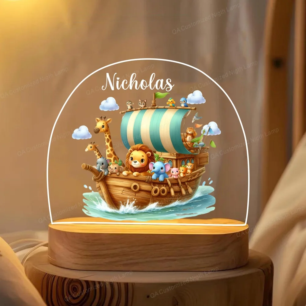 Spersonalizowana lampka nocna LED USB Animal Monkey Elephant Tiger Niestandardowe nazwy Akrylowa lampa dla dzieci do dekoracji wnętrz