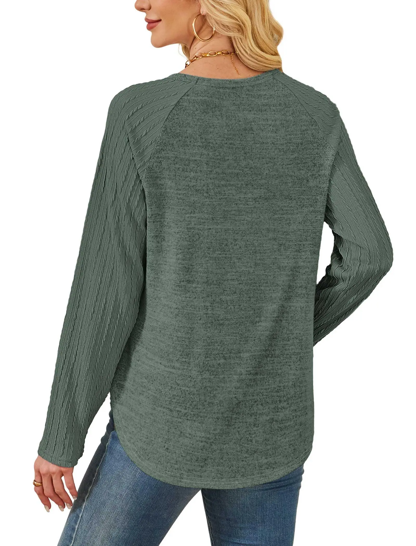 Bluza damska Koszulki z długim rękawem Swetry z okrągłym dekoltem Jesienne stylizacje Modne tuniki 2025 Rozmiary plus size